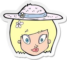 klistermärke av en tecknad kvinna som bär sommarhatt vektor