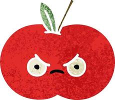 retro illustration stil tecknat rött äpple vektor