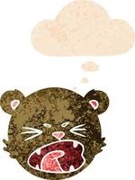süßes Cartoon-Teddybär-Gesicht und Gedankenblase im strukturierten Retro-Stil vektor
