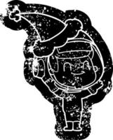 glad tecknad nödställd ikon av en astronaut man som bär tomtehatt vektor