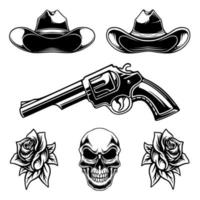 Schädel-Cowboy-Thema-Design-Bundle-Set vektor