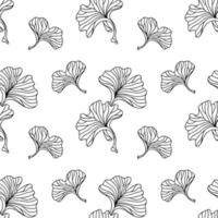 Vektor schwarz-weiß handgezeichnetes nahtloses Muster aus Ginkgobaumblättern