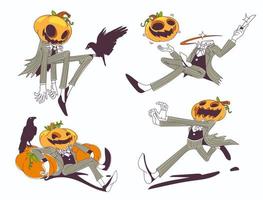 pumpa jack halloween vektor illustration set