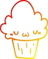 warme Gradientenlinie Zeichnung Cartoon Cupcake mit Gesicht vektor