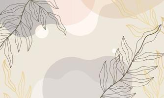 Hintergrundvektor der botanischen abstrakten Kunst. Luxuriöse Tapete im Minimalstil mit goldenen Linienkunstblumen und botanischen Blättern, organischen Formen, Vektorhintergrund für Banner vektor