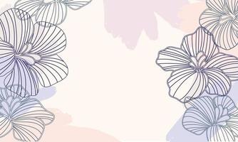 Orchideen botanische abstrakte Kunst Hintergrundvektor. Strichzeichnungen Blumen und botanische Blätter, organische Formen, Vektorhintergrund für Banner, Poster, Web und Verpackung