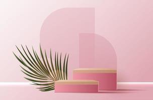 Kosmetischer rosa Hintergrund und Premium-Podiumsdisplay für Produktpräsentation, Branding und Verpackungspräsentation. studiobühne mit schatten des blatthintergrundes. Vektordesign vektor