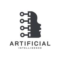 artificiell intelligens mänskligt ansikte logotyp, elektroniska kretsnät och kommunikation vektor design. teknik illustration, mall, symbol, ikon