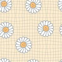 Trippy Grid nahtloses Muster mit Gänseblümchen im Stil von 1960. vektor