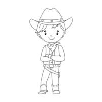 Linie Cowboy-Junge im Kostüm. niedliche kindliche entwurfsillustration lokalisiert auf weißem hintergrund für farbtonseite vektor