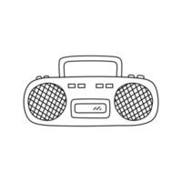 Retro-Kassettenrecorder isoliert auf weißem Hintergrund. handgezeichnete Vektorgrafik im Doodle-Stil. Musik-Boombox. Perfekt für Dekorationen, Logos, verschiedene Designs. vektor