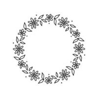 Blumenkranz isoliert auf weißem Hintergrund. runder rahmen mit blumen. handgezeichnete Vektorgrafik im Doodle-Stil. Perfekt für Karten, Einladungen, Dekorationen, Logos, verschiedene Designs. vektor