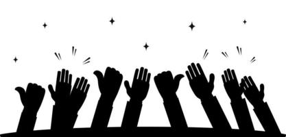 handritad av händer som klappar ovationer. applåder, tummen upp gest på doodle händerna upp. vektor illustration