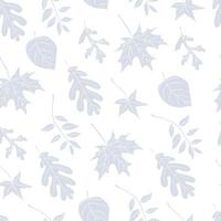 seamless mönster med pastellblå färg olika blad på vit bakgrund. minimalistisk naturlig design för tyg, hemtextil, omslagspapper, omslag vektor