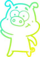 Kalte Gradientenlinie zeichnet glückliches Cartoon-Schwein vektor