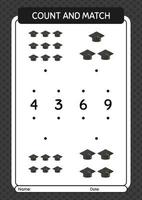 räkna och matcha spel med examenslock. arbetsblad för förskolebarn, aktivitetsblad för barn vektor