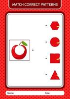 Match-Muster-Spiel mit Apfel. arbeitsblatt für vorschulkinder, kinderaktivitätsblatt vektor