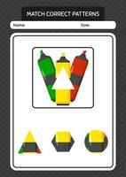 Match-Muster-Spiel mit Marker-Stift. arbeitsblatt für vorschulkinder, kinderaktivitätsblatt vektor