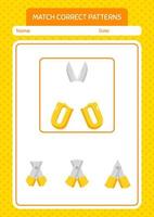 Match-Muster-Spiel mit einer Schere. arbeitsblatt für vorschulkinder, kinderaktivitätsblatt vektor