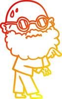 Warme Gradientenlinie Zeichnung Cartoon besorgter Mann mit Bart und Brille, die mit dem Finger zeigt vektor