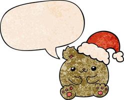 süßer Cartoon-Weihnachtsbär und Sprechblase im Retro-Textur-Stil vektor