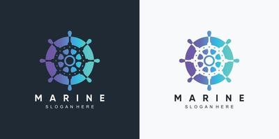 Anker-Marine- und Schiffsrad-Symbol-Logo-Design-Vorlage mit kreativem Element vektor