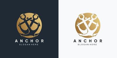 Anker-Marine- und Schiffsrad-Symbol-Logo-Design-Vorlage mit kreativem Element vektor