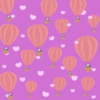 Panda auf einem herzförmigen Wolkenballon isoliert rosa Hintergrund. vektor