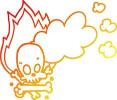 warme Gradientenlinie Zeichnung Cartoon gruselige brennende Knochen vektor