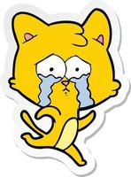 Aufkleber einer Cartoon-weinenden Katze vektor