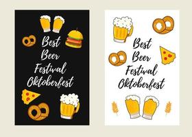 Plakat oder Banner des Festivals. eine Inschrift mit der Aufschrift Bierfest. Bier, Burger, Pizza, Lebkuchen. Vintage-Vektor-Stichillustration auf dunklem Hintergrund vektor