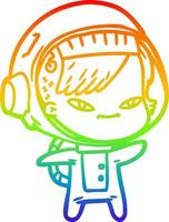 Regenbogen-Gradientenlinie Zeichnung Cartoon Astronaut Frau vektor