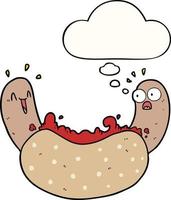 Cartoon-Hotdog und Gedankenblase vektor