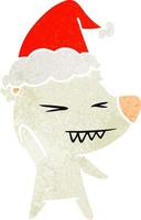 wütender Eisbär Retro-Cartoon einer tragenden Weihnachtsmütze vektor