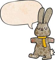 Cartoon-Kaninchen und Sprechblase im Retro-Textur-Stil vektor