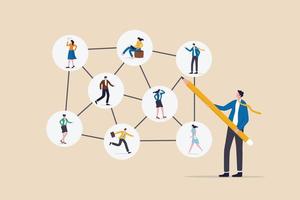 Menschen vernetzen sich für Geschäftsmöglichkeiten, verbinden sich mit Team oder Freunden, sozialen Medien oder Geschäftsverbindungen für Erfolgskonzepte, Geschäftsverbindungslinien mit Diagrammen oder Geschäftsleuten. vektor