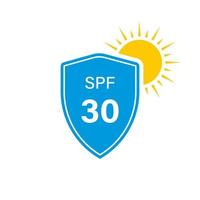 UV-Sonnenschutz schützt das Hautsymbol. spf 30 kosmetischer sonnenschutz für sommersonnenschutzpiktogramm. Symbol für ultraviolette Strahlung blockieren. isolierte Vektorillustration. vektor