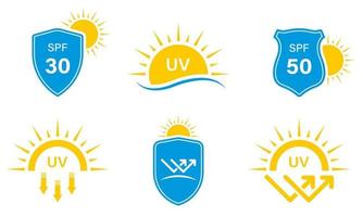 UV-Schutz-Silhouette-Icon-Set. spf 50 30 beständiges Sunblock-Glyphen-Piktogramm. schildschutz uv-strahlen strahlen hautpflege-symbol. Sonnenschutz-Pfeilzeichen. isolierte vektorillustration. vektor