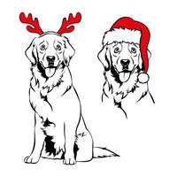 Golden Retriver mit rotem Rentiergeweih und Weihnachtsmütze. Weihnachts-Labrador-Hundeporträt. Vektor-Illustration vektor