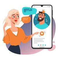 Online-Dating-App-Konzept. Kommunikation mit Smartphone, Vektorillustration