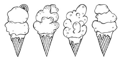 vektorsatz der hand gezeichneten eiscremeillustration. süße Dessert-Cliparts. für Print, Web, Design, Dekor, Logo. vektor