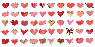 satz einfache handgezeichnete herzillustration. süßes Valentinstag-Herzgekritzel. vektor