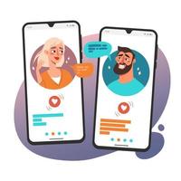 Online-Dating-App-Konzept. Kommunikation mit Smartphone, Vektorillustration vektor