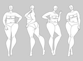 plus size modefigurmallar. överdriven croquis för modedesign och illustration vektor