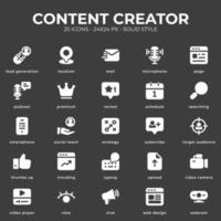 Content Creator Icon Pack mit schwarzer Farbe vektor