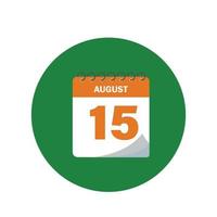 printcalendar tag mit dem 15. august. Das August-Kalendersymbol ist blau. Gedenken an den Unabhängigkeitstag Indiens vektor