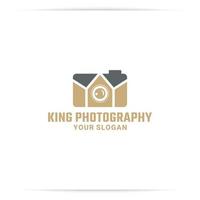 King-Kamera-Logo-Design-Vektor, Fokus, Objektiv, Königin. vektor