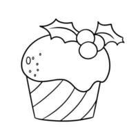 monochromes Bild, köstlicher Cupcake mit zarter Sahne und Beeren, Vektorillustration im Cartoon-Stil auf weißem Hintergrund vektor