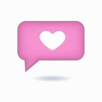 vektor illustration. 3D-liknande ikon med hjärta, meddelande om sociala medier, pratbubbla. rektangulär rosa knapp isolerad på vit bakgrund.