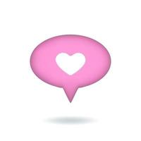 vektor illustration. 3D-liknande ikon med hjärta, meddelande om sociala medier, pratbubbla. oval rosa knapp isolerad på vit bakgrund.